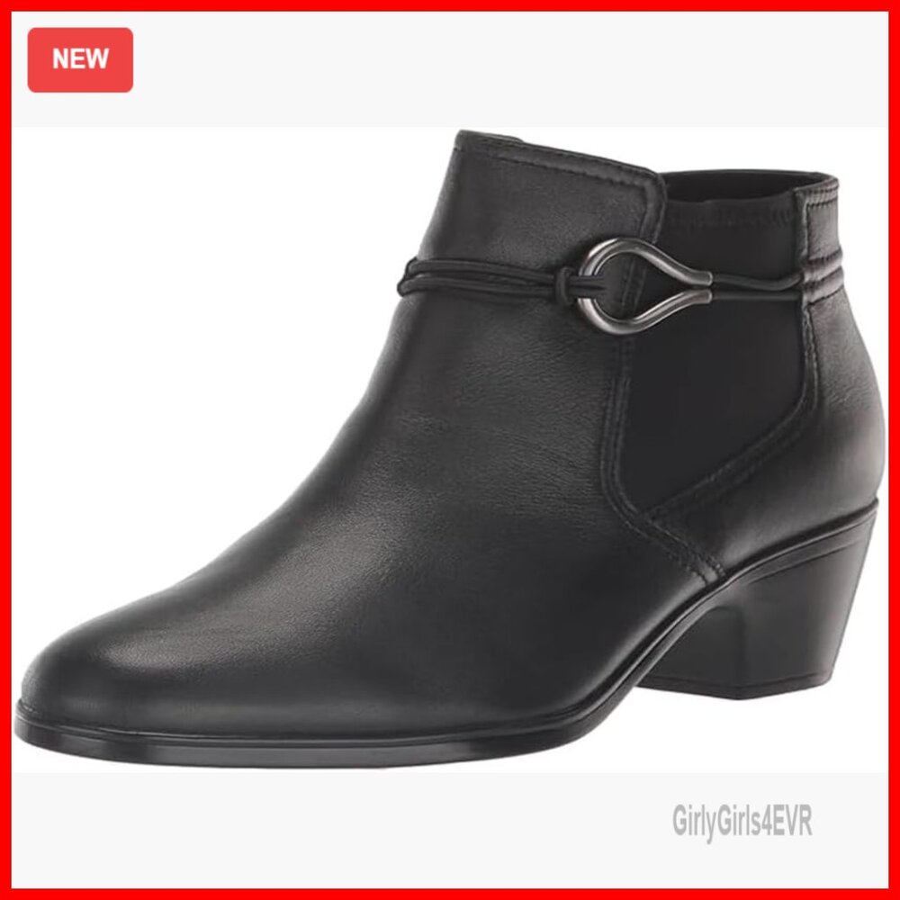 Leather Ankle Boots With Side Zipper, Block Heel, Padded Insole
